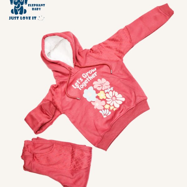 "Let’s Grow Together" velvet homewear -Hoodie Set – Coral Pink  - Lavender Purple   Years (2-3-4-5-6)